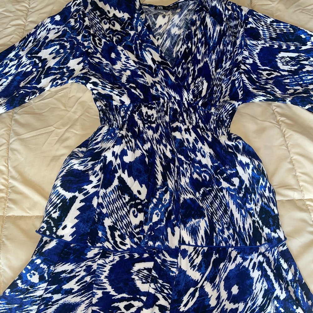 Zara Blue and White Patterned Dress